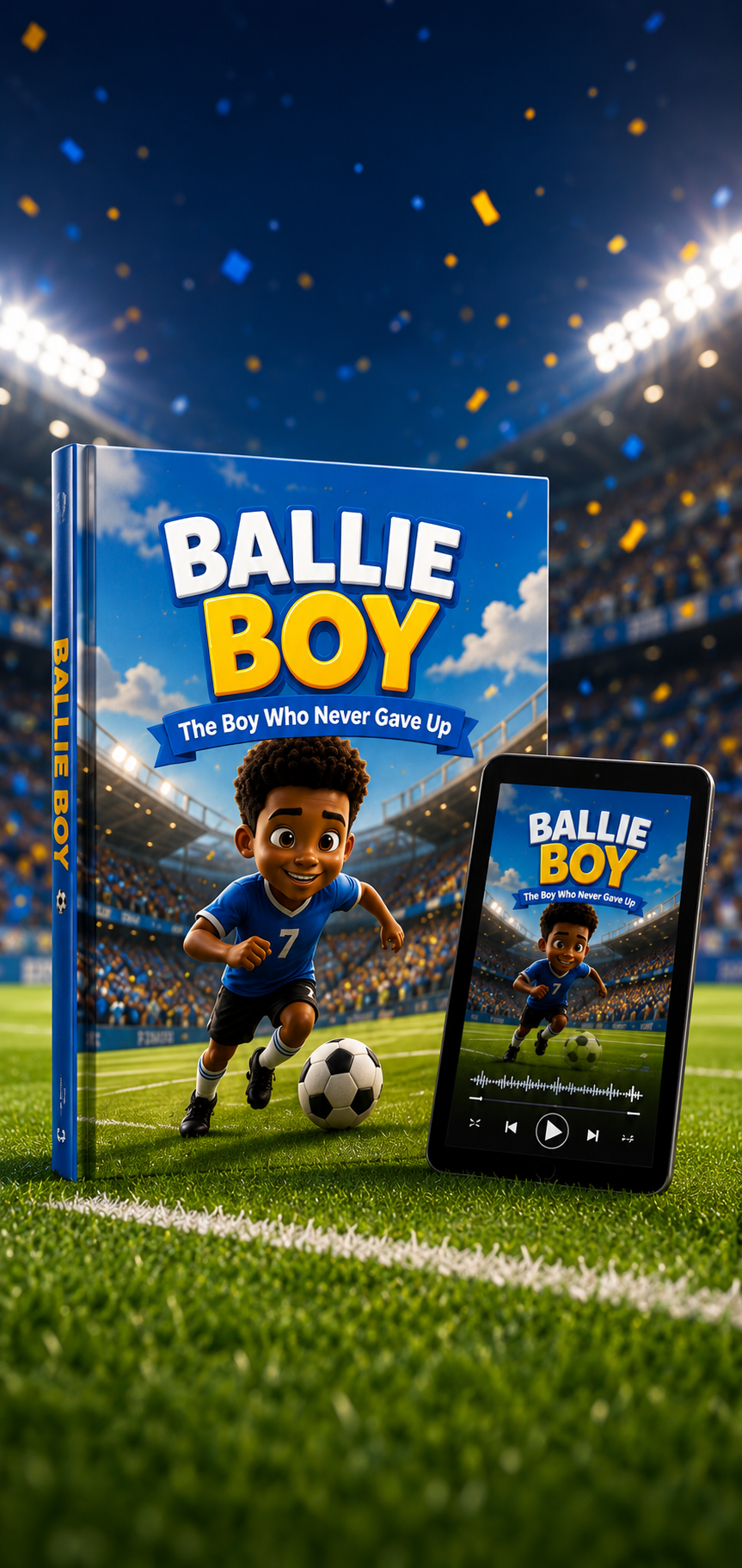 The Ballie Boy digital kids' book shown on a tablet